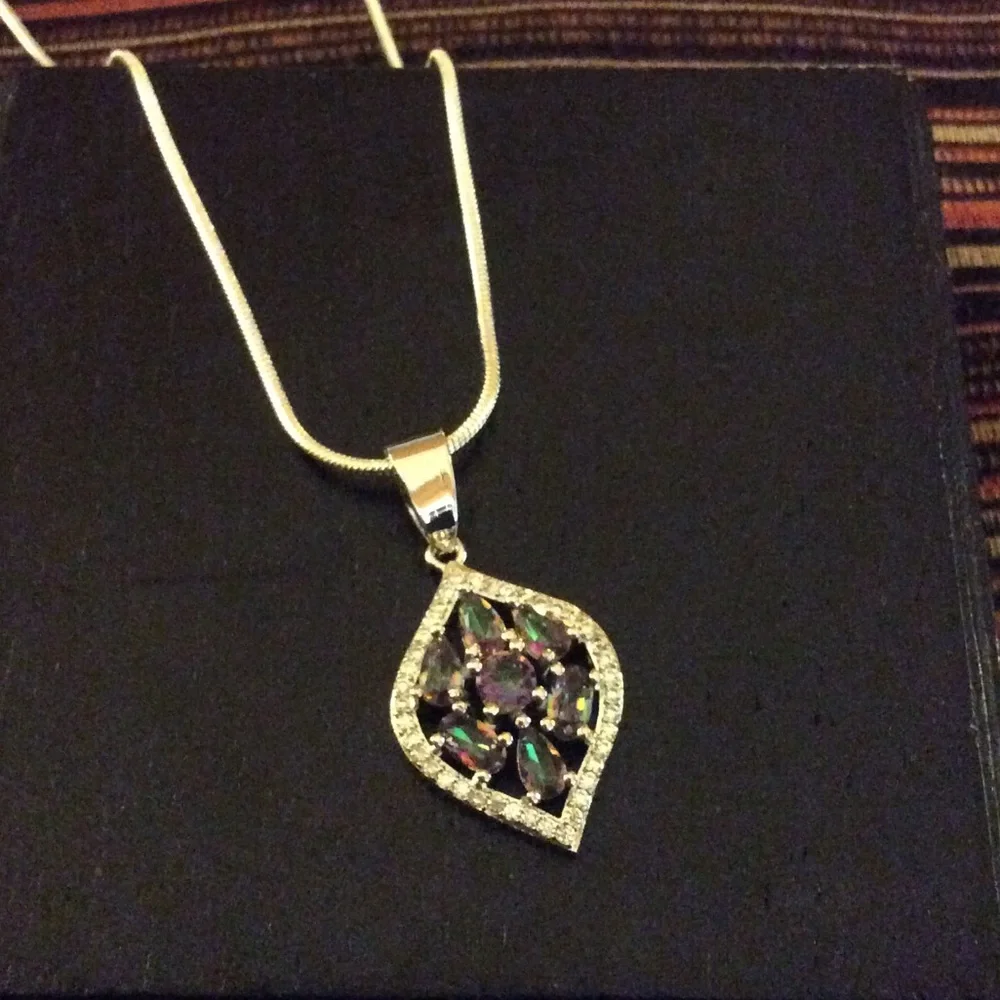 Sterling Silver Rainbow Mystic Topaz Necklace/ Earrings set  925 - Picture 7 of 8